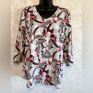 Weekends by Chico's Size 2 US 12 Large Pullover Top 3/4 Sleeve Pink Black Gray